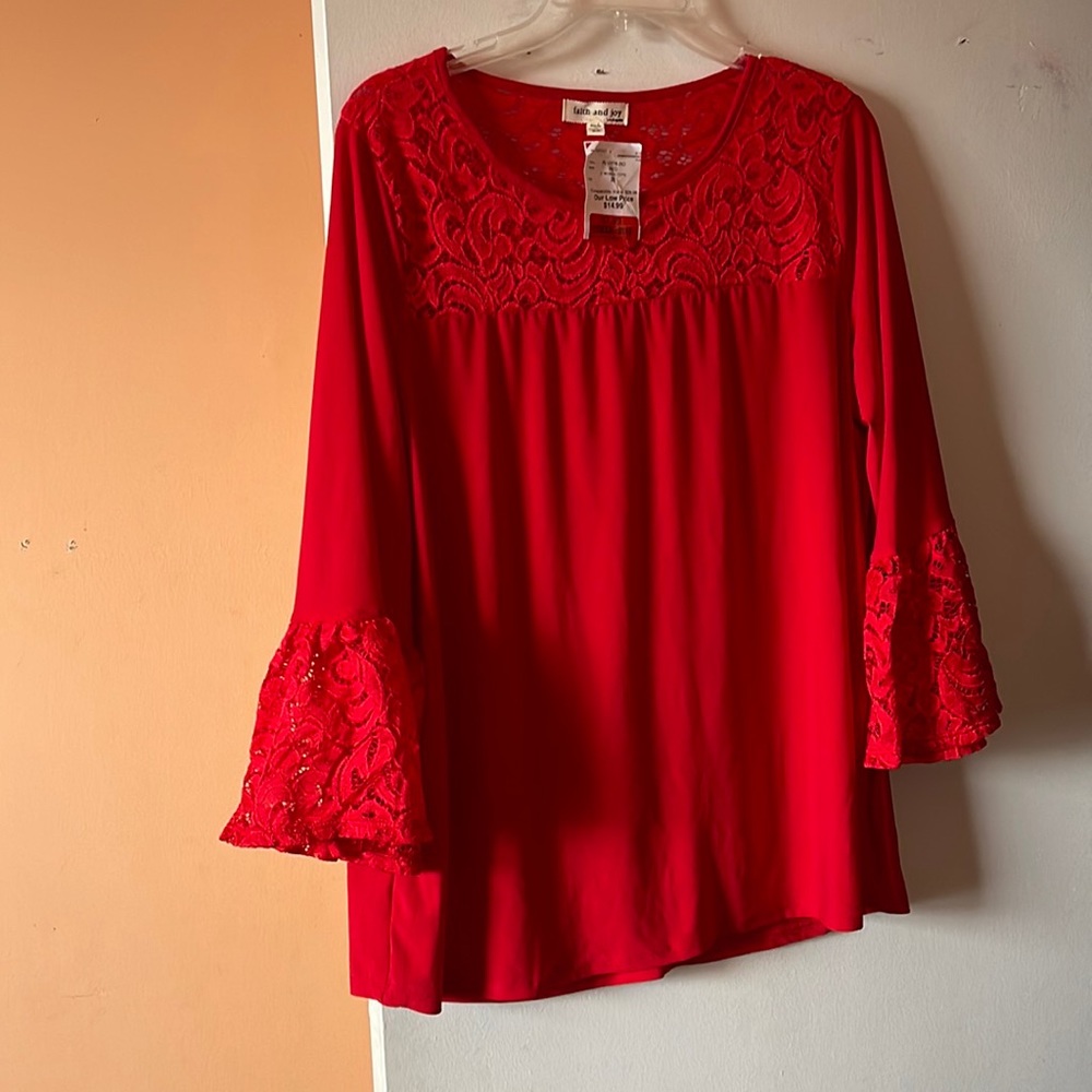 Red Bell Sleeve Blouse